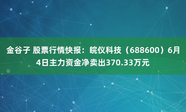 金谷子 股票行情快报：皖仪科技（688600）6月4日主力资金净卖出370.33万元