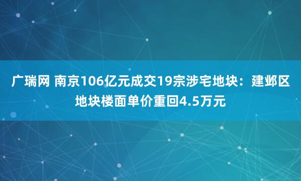 广瑞网 南京106亿元成交19宗涉宅地块：建邺区地块楼面单价重回4.5万元
