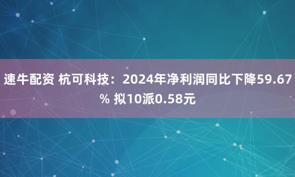 速牛配资 杭可科技：2024年净利润同比下降59.67% 拟10派0.58元